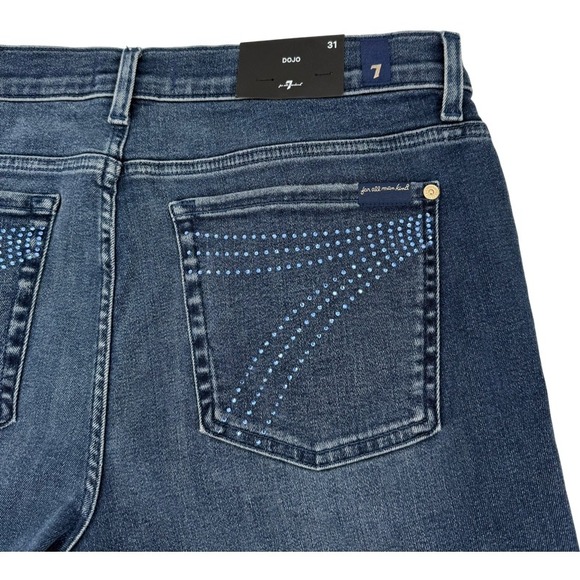 7 For All Mankind Denim - 7 FOR ALL MANKIND NEW Size 31 Dojo Flare Jeans Blue Crystal Pocket Y2K Wide Leg